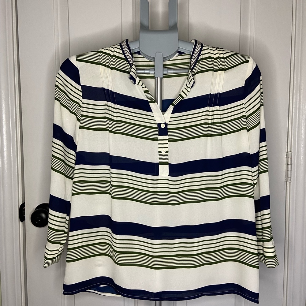 Striped Navy and Green Women's Shirt